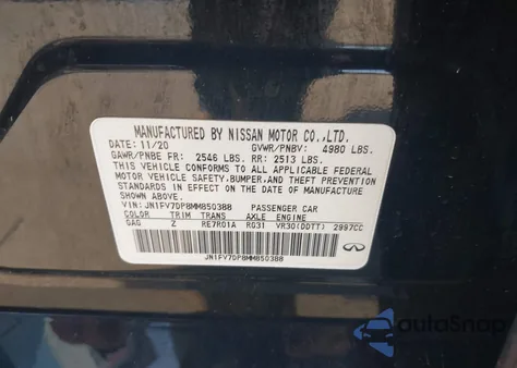 2021 Infiniti Q50 Red Sport 400 z USA, uszkodzony, nr VIN JN1FV7DP8MM850388